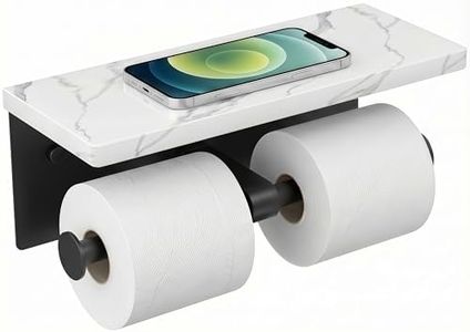 FORIOUS Toilet Paper Holder with Shelf, Marble Wall Mount Tissue Roll Holder for Bathroom, Washroom, 304 Stainless Steel Double Commercial Toilet Tissue Dispensers with Phone Shelf, Matte Black