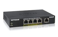 NETGEAR 5-Port Gigabit Ethernet Unmanaged PoE Switch (GS305P) - with 4 x PoE at 55W, Desktop, Sturdy Metal Fanless Housing