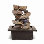 11-inch Waterfall Fountain Indoor from Stacked Cascading 5-Tier Rocky Waterfall Bowls-Tabletop Water Fountain-Indoor Fountains and Waterfalls with Soothing Sounds & in-Pot LED Light Enhancement