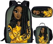 Smileygil Black African American Lady Backapck and Lunchbox Princess Afro Girl Bookbags Middle Student School Bags Set of 3 - Orange - One_Size