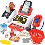 Invite Enterprise Pretend Play Smart Cash Register Toy, Kids Cashier with Checkout Scanner,Fruit Card Reader, Credit Card Machine, Play Money and Grocery Play Food Set