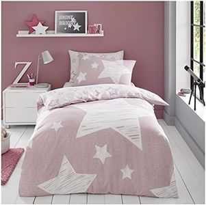 GC GAVENO CAVAILIA Set copripiumino con stampa, facile da pulire, traspirante, reversibile, con stelle, per letto singolo, lavabile, rosa cipria