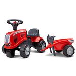 Falk 220C Mc Cormick Tractor Carrier with Trailer-from 12 Months-Made in France-Shovel and rake Included-2 Customization Styles-Customizable License plate-220C, Red, 91 x 34 x 37 cm