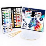 TBC Watercolour Paint Set, Professional Painting Supplies Set 24 x 12ml Water Colour Paints Tubes with 3 Paint Brush for Artists, Beginners, Students, Hobbyists, Adults