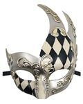 Coolwife Men's Masquerade Mask Vintage Venetian Checkered Musical Party Mardi Gras Mask (White/Black/Silver)