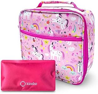 kinsho Lunch Bag for Girls with Ice Pack, Insulated Kids Lunch-Box for Toddlers Baby Girl Daycare Pre-School Kindergarten, Large Snack Container, Fits Bento Boxes for Kid Lunches, Pink Unicorn