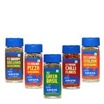 CRISTA Italian Spices & Seasonings Combo- 1 | Oregano Seasoning x 1, 50 gms | Pizza Seasoning x 1, 40 gms | Basil x 1, 15 gms | Italian Seasoning x 1,40 gms | Chilli Flakes x 1, 30 gms| Pack of 5