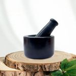 Jaipur Ace Natural Black Marble Mortar and Pestle Set, Imam Dasta, Ohkli Musal, Kharal- 4 X 3 Inches (Black)