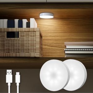 DAZZY DOT Rechargeable Puck Lights 2 Pack, Dimmable Touch Light Stick on for Closet, Magnetic Tap Light 1000mAh Battery Powered, Portable Led Light Cool White for Locker, Cabinet, Bedside, Kitchen