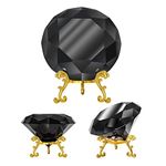 SWTHONY Crystal Diamond Paperweight, Diamond Backgrand for Nail Pictures, Wedding Table Decorations, Big Fake Diamond with Gold Metal Base (Black, 80mm)