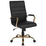 Flash Furniture High Back Executive Swivel Office Chair with Metal Arms, Leather, Black LeatherSoft/Gold Frame, Set of 1