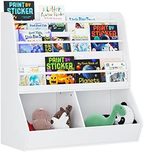 UTEX Kids Bookshelf and Toy Storage Cabinet, Kids Toy Storage Organizer and Bookcase with Cubby, Toddler Bookshelves Display Stand, Baby Book Rack for 3 Age+, White