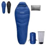 SYWSKW Down Sleeping Bag with Pillow, Ultralight Mummy Sleeping Bag for Backpacking,Hiking and Camping Outdoor with YKK Two-Way Zipper,680FP Duck Down (Blue, Down (Filling 500g))