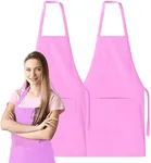 GREEN LIFESTYLE 2 Pack Bib Apron - Unisex Pink Aprons, Machine Washable Aprons for Men and Women, Kitchen Cooking BBQ Aprons Bulk (Pack of 2, with Pockets, Pink)