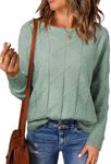 EVALESS Casual Crewneck Sweaters for Women Fall Spring 2025 Lightweight Long Batwing Sleeve Pullover Sweaters Tops Trendy Drop Shoulder Sweater Solid Loose Knit Clothes Green XX-Large