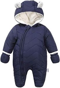 DINGDONG'S CLOSET Baby Boy Girl Winter Hooded Puffer Jacket Snowsuit with Gloves, Navy, 18-24 Months