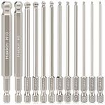 Hakkin 12Pcs Ball End Allen Key Bit Set 100mm Metric Ball End Hex Bits 1/4” Hex Shank S2 Steel Magnetic Allen Wrench Drill Bit Set H1.5-H10 Hex Key for Furniture Assembly