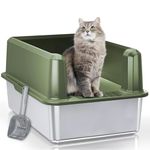 KMNSUN Large Cat Litter Tray, XXL Open Stainless Steel Cat Litter Tray, Toilet for Large Cats and Big Bunnies, 1.4301 Stainless Steel - Does Not Stick to Residue, Does Not Attract Odours, Easy to