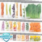 Reusable Food Storage Bags - 24 Pack BPA FREE Flat Freezer Bags(8 Reusable Gallon Bags + 8 Leakproof Reusable Sandwich Bags + 8 Food Grade Kids Snack Bags) Resealable Lunch Bag for Meat Fruit Veggies