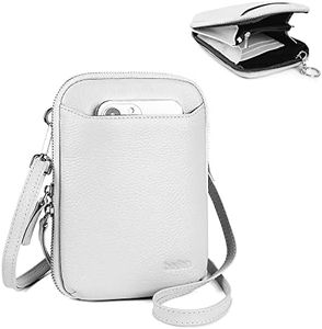 befen Leather Crossbody Cell Phone Purse for Women, Women's Small Zip Around Crossbody Wallet Bags - Fit iPhone 14 Pro, White, Small