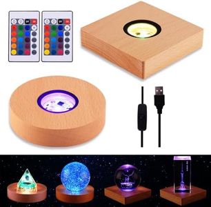 Colorful Wood Light 4" LED Display Base MYOUKE RGB Display Pedestals Remote Control Wooden Crystal Glass Stand Multiple Color Change USB Paperweight Stands for 3D Resin Art, 2 Pieces Packed (4" Round