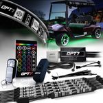 OPT7 Aura Golf Cart Underglow LED Lighting Strips Kit, Neon Golf Car Underbody Accessories, RGB Multi-Color Mode Accent Lights kit with Wireless Remote and Key Chain, w/Switch, 10pc, 12V, Single Row