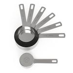 Chef Pomodoro Stainless Steel Measuring Cup Set, Nested and Stackable with 7 Pieces, Sturdy Extra-Long Handles with Lasered Markings and Sorting Ring, Metal Kitchen Spoons for Wet and Dry Ingredients