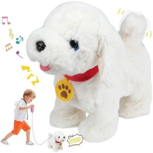 Aceshop Walking Dog Toys for Kids, Electronic Pet Dog Toy with Lead Interactive Plush Toys Dog Plush Electronic Pets Puppy with Walking Barking Singing Shaking Tail for Boys Girls Birthday Present