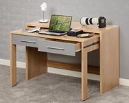 Seconique Seville 2 Drawer Slider Desk in Grey Gloss/Light Oak Effect Veneer