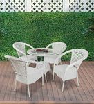 KLODOR Premium Designer Garden/Balcony/Terrace/Coffee/Poolside Patio Wicker Seating Chair and Table Set Outdoor Furniture (D-8 WHITE STR, 4+1)