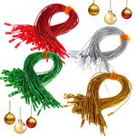 200 Pcs Christmas Ornament Hangers String with Snap Lock, Precut Xmas Ornament Hanger Ropes with Fastener for Christmas Tree Ornament Decorations, Gift Tags (Gold, Red, Green, Silver)