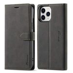 LOLFZ Wallet Case for iPhone 12, for iPhone 12 Pro Case, Vintage Leather Case Card Holder Kickstand Magnetic Closure Flip Case Cover for iPhone 12 iPhone 12 Pro 6.1 inch - Black