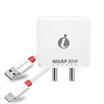 80W WRAP Fast Type-C Charger for Samsung Galaxy F22 80 WATT Charger Oppo : Vooc & Super Vooc Charging | Realme : Dash/ Dart SuperDart Charging | One Plus: Dash/ Wrap charging | Xiaomi: Quick Charging | Samsung: Adaptive Fast charging | Vivo: Dual engine Fast Charging | Motorola: Turbo charging | HTC: Fast Charging ALL-IN-ONE CHARGER With 65W Type-C USB Data Charging Cable - QH1: (80 W, WHITE)