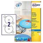 Avery J8676-25 Printable, Customisable Full Face CD Labels, 2 Labels Per A4 Sheet, White