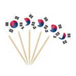 AhfuLife 100/200pcs South Korea Toothpick Flags, Korean Cocktail Stick Flag for National Day Sandwich Food Cupcake Toppers Tableware World Cup Party Supplies Pub Royal Event Decor (100 Pcs)