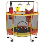 StarAndDaisy 4 in 1 Trampoline with Safety Net, Pull Up Handle, Boxing Bag & Swing for Kids Girl & Boy Indoor & Outdoor Play (Orange & Yellow)