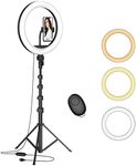 12" Selfie Ring Light with 63" Adjustable Tripod Stand and Phone Holder, LED Dimmable Ringlight with Remote, for Live Stream/Photography/Makeup/YouTube Video, Compatible with Cell Phones, Cameras