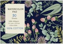 30 Sheets Watercolor Paper Pad, A5 (8.3 x 5.8) Hot Press Watercolor Paper, 140 lb/300 GSM Tearable Water Color Pad Watercolor Sketchbook for Art Painting, Drawing, Mixed Media