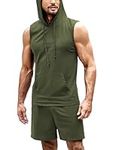 COOFANDY Men Two Piece Outfit Sets Workout Hoodie Tank Tops Sweatpant Shorts Sleeveless Tracksuit# Army Green