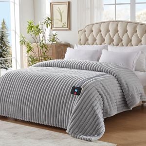 Westinghouse Electric Blanket Twin Size, Super Cozy Luxury Faux Fur & Sherpa Heated Blanket with 10 Heating Levels & 1-12 Hours Auto Off, Fast Heating Blanket, Machine Washable, 62x 84 Inch Light Grey