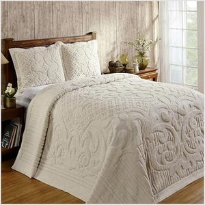 Better Trends Ashton Collection Chenille Bedspread Set Ultra-Soft 100% Cotton with Medallion Design, Full/Double, Ivory