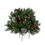 National Tree Company National Tree 18 Inch Frosted Urn Filler with Cones, Red Berries, Tripod Stake and 35 Warm White Battery Operated LED Lights with Timer (FRB-300-18U-B), 18"