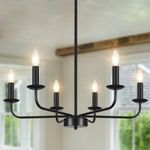 QAREHL Chandeliers Ceiling Light, 6 Arm Black Chandelier Light Pendant Light Fitting Ceilings Living Room, Rustic Bedroom Lighting Fittings, Dining Room Lights Ceiling Over Table, E14 Socket