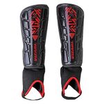 Vizari Malaga Soccer Shin Guards - Breathable & Lightweight Shin Pads - Superior Ankle Support Soccer Shin Pads Kids, Girls and Boys - Soccer Shin Guards Adult With Non-Slip Adjustable Straps - Black/Red