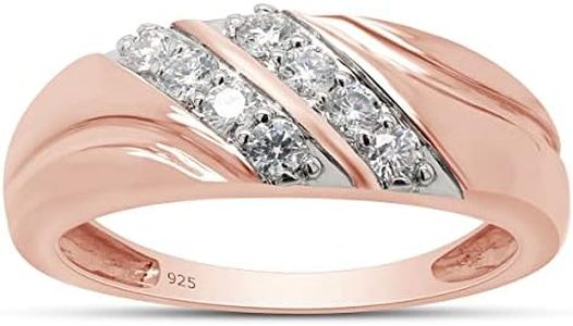 SAVEARTH DIAMONDS 1/4 ct. t.w Round Cut Lab Grown Diamond Double Row Men's Wedding Band Ring In 14k Rose Gold Over Sterling Silver(VS-SI Clarity, 0.25 Cttw)-11.5