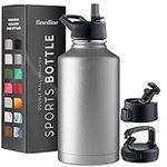 Triple-Insulated Stainless Steel Water Bottle with Straw Lid - Flip-Top Lid - Wide-Mouth Cap (64 oz) Insulated Water Bottles, Keeps Hot and Cold - Sports Canteen Water Bottle