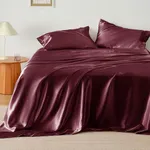 Bedsure Satin Sheets - King Sheet Set, 4 Pcs King Bed Sheets, Similar to Silk Sheets, Bed Sheets King Size for Hair and Skin, Gifts for Women (Burgundy, King)