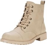 Vepose Women's 910 Ankle Boots, Low Heel Lace up Fashion Combat Booties, Sand, Size 5 US(CJY910 Sand 05)