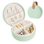 BELICOO Mini Jewelry Box Organiser, Travel Jewelry Box for Women Small PU Leather Jewellery Storage Case with Zipper Portable Jewelry Gift Box for Rings Earrings Necklace for Women Girl - Bright Green