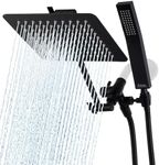 G-Promise All Metal Shower Head with 71 Inch Hose, 10 Inch Square Rain Shower Head with Handheld Spray Combo, Extra Long Hose, 3-Way Diverter, Height-Adjustable Extension Arm (Matte Black)